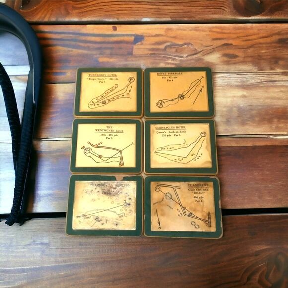 Lady Clare Coasters Golf Course Set of 6 England Vtg Maps Felt Back MCM Souvenir - Picture 1 of 16